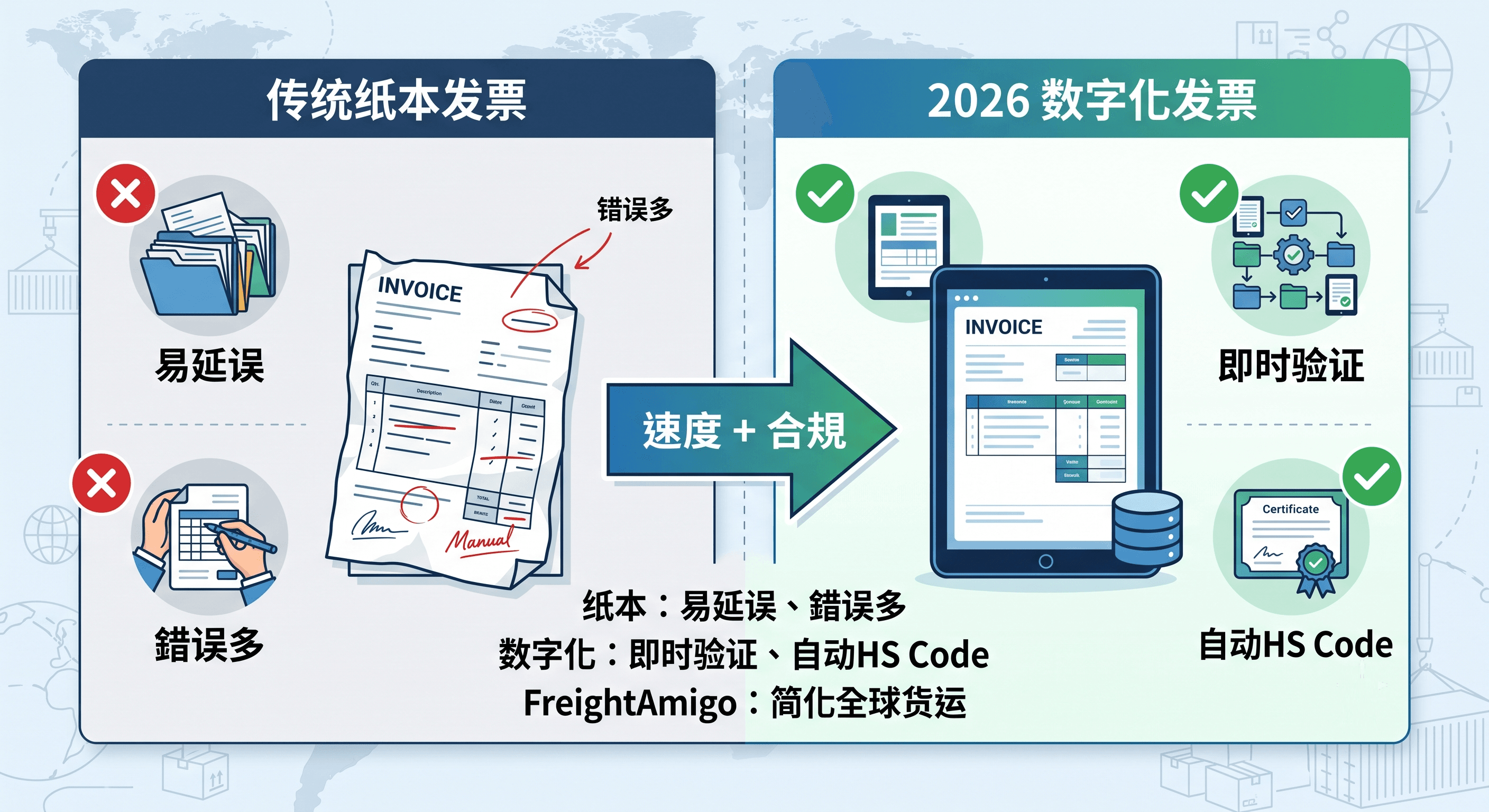 传统纸本发票和数字化发票分别