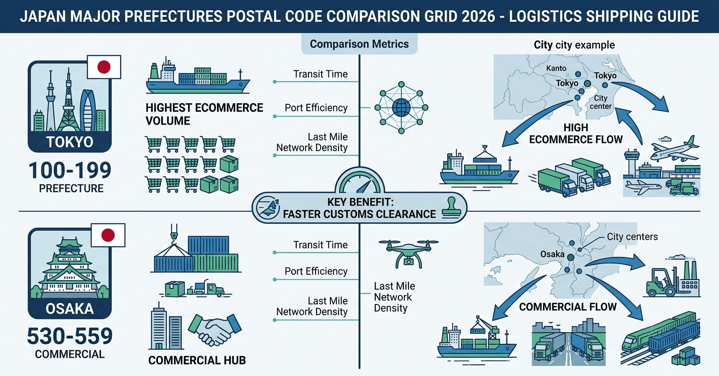 Japan Major Prefectures postal code comparison 2026