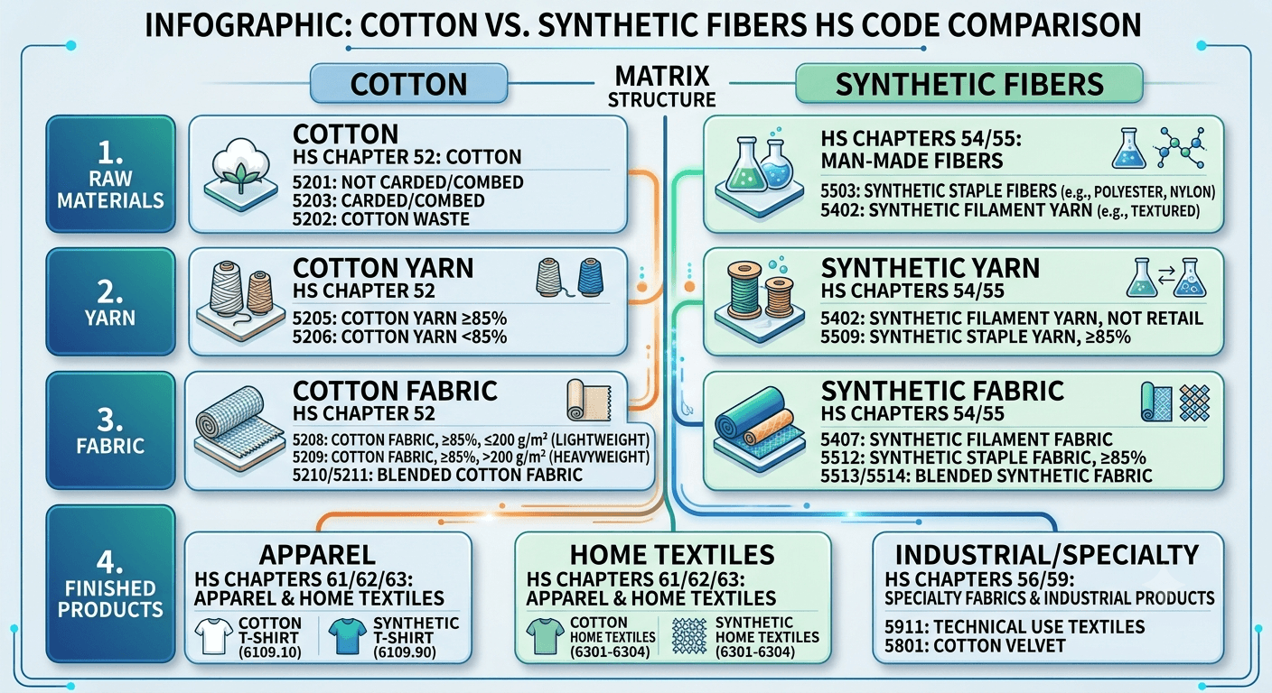 Cotton vs Synthetic Fibers HS Code Comparison