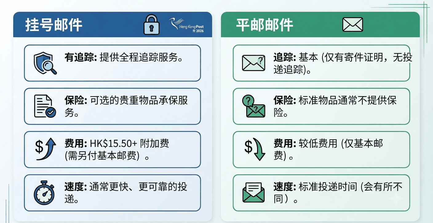 2026香港挂号信 vs 普通邮件比较矩阵信息图