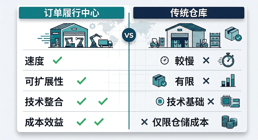 订单履行中心及传统仓库比较