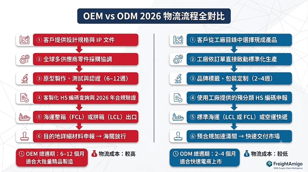 OEM 和 ODM 物流流程比較