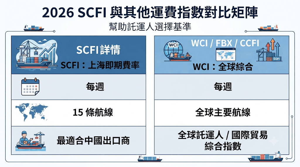 2026年 SCFI與其他運費指數對比