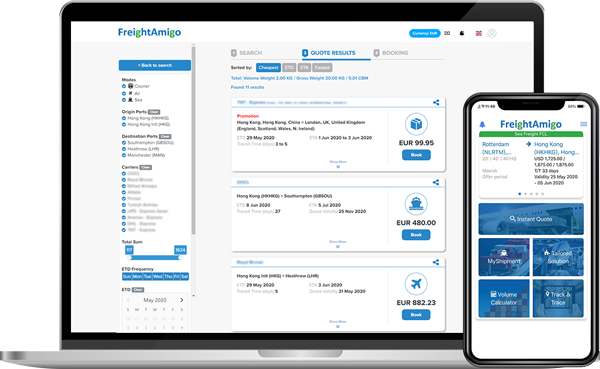 User can manage your shipments on 1-stop FreightAmigo platform on both notebook or mobile device, mobility