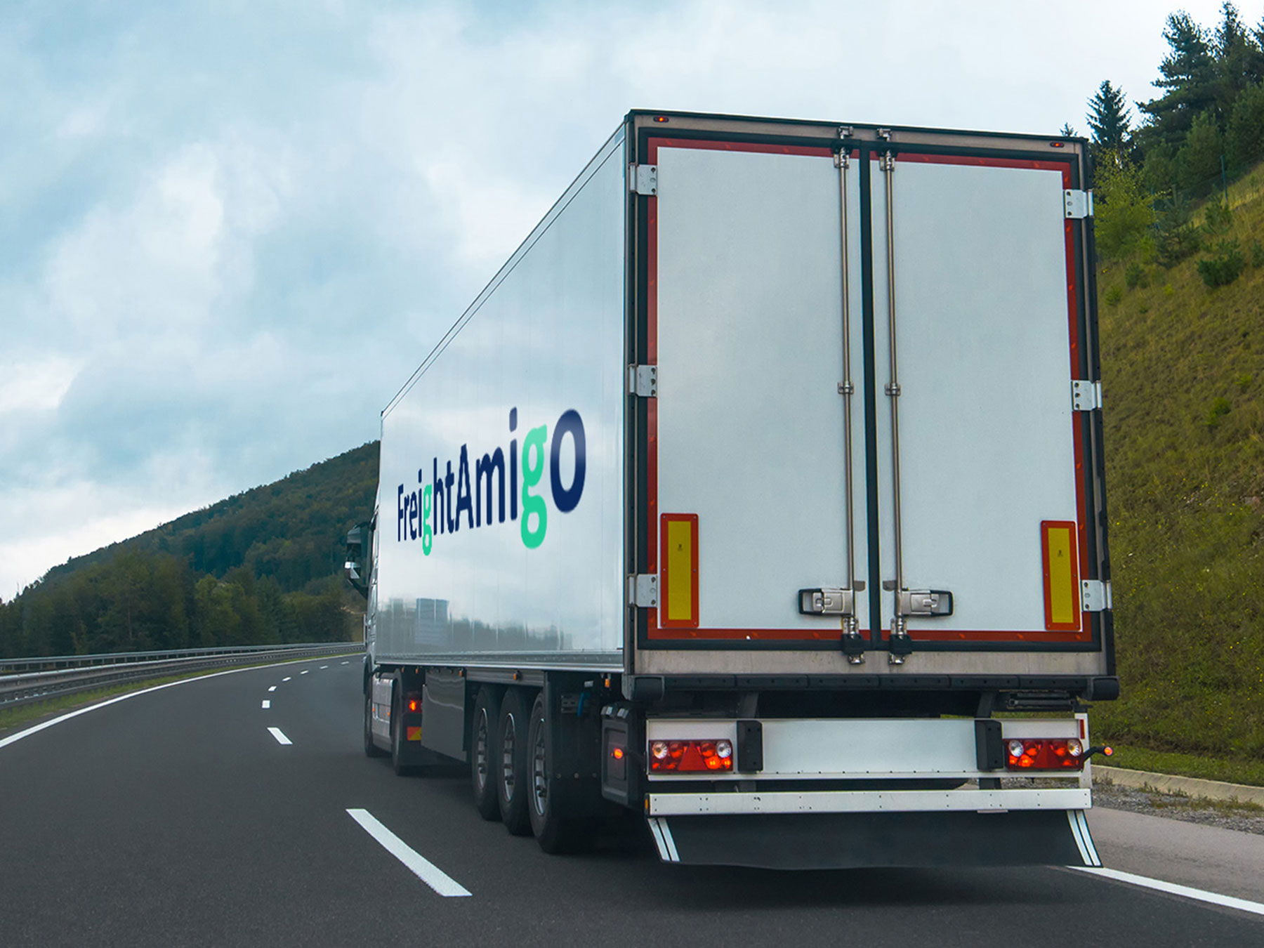 a trucking on the road to delivering the parcel & cargo on time. Cross-border trucking services, Europe, FreightAmigo
