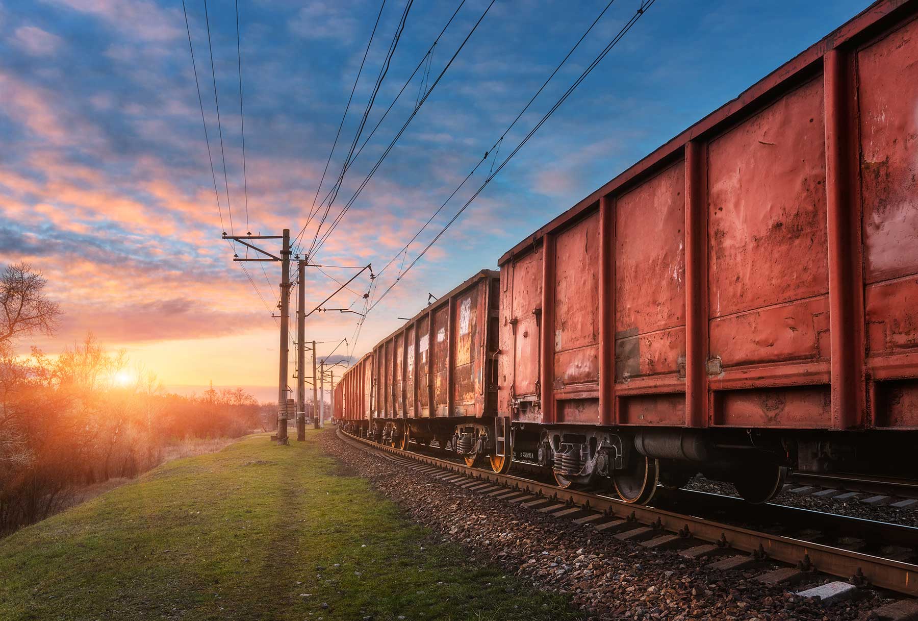 Rail freight, a train is delivering the cargo from Asia to Europe, Full-Container-Load cargo